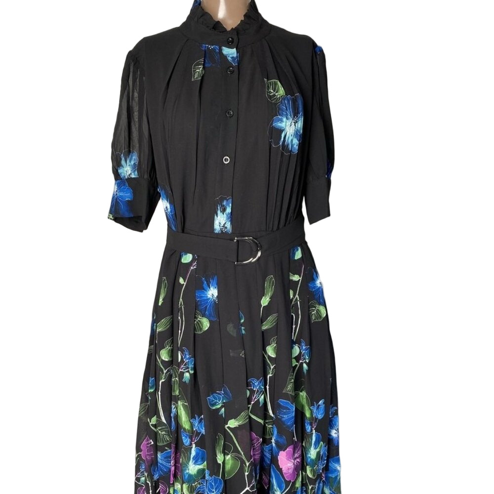 Gracia Women’s Floral Belted Maxi Dress – Black, Size L